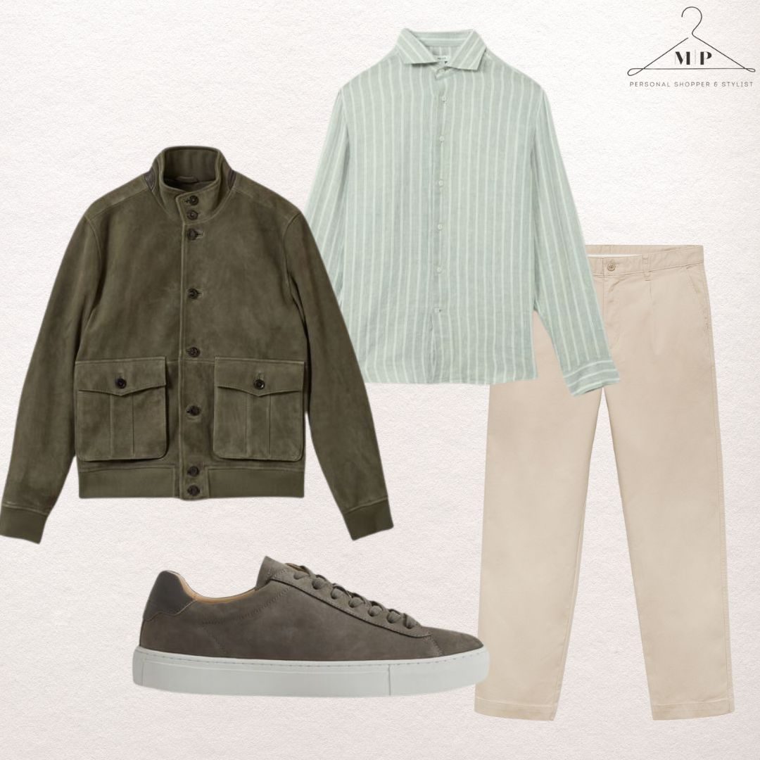 Outfit for short men with striped top