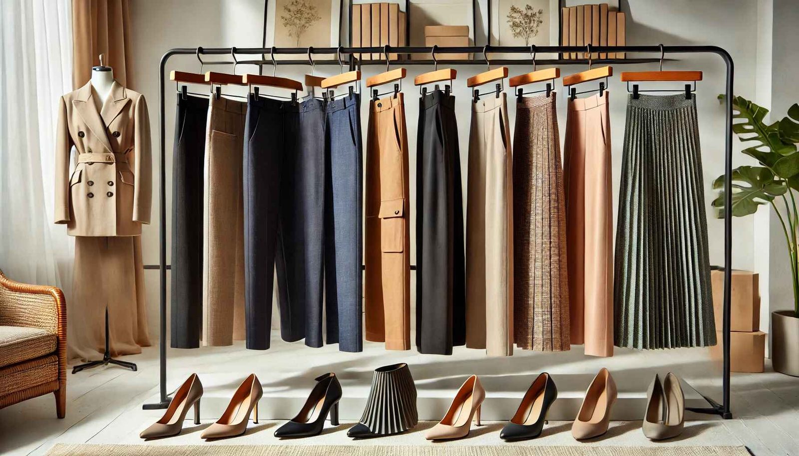 a selection of trousers to wear to the office