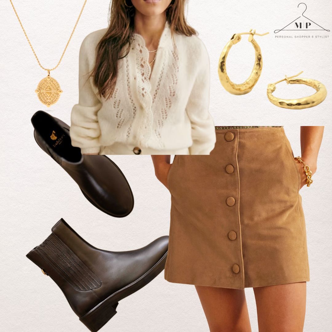 silent luxury skirt and jumper outfit